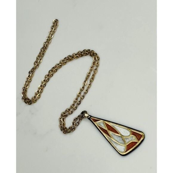 Vintage Terra Sancta Guild 1969 Enamel Dove Pendant Necklace Israel - Picture 6 of 16